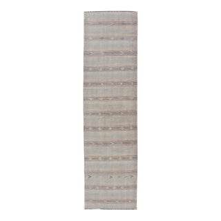 Vintage Turkish Kilim Runner With Soft Beige and Muted Pastel Stripes For Sale