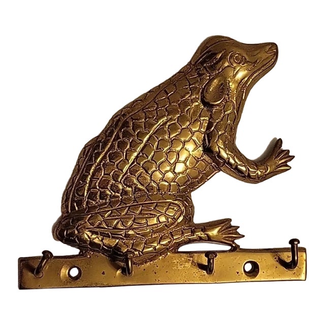 Vintage Frog Brass 4 Key Hooks Holder For Sale