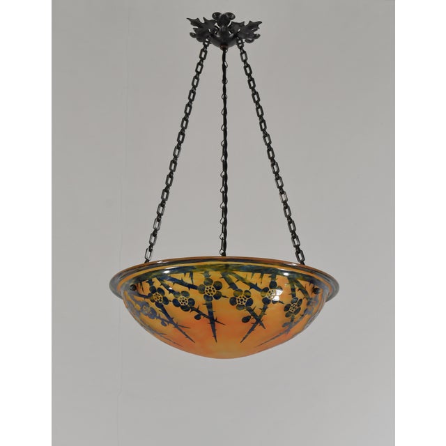 Charles Schneider French Art Deco Pendant Light by Le Verre Francais Schneider - 1925 Cameo Chandelier France For Sale - Image 4 of 15