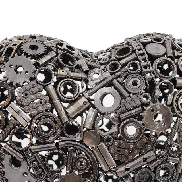 Premium Handcrafted Recycled Metal Heart Sculpture | 22" X 18" |. One of a Kind For Sale - Image 4 of 10