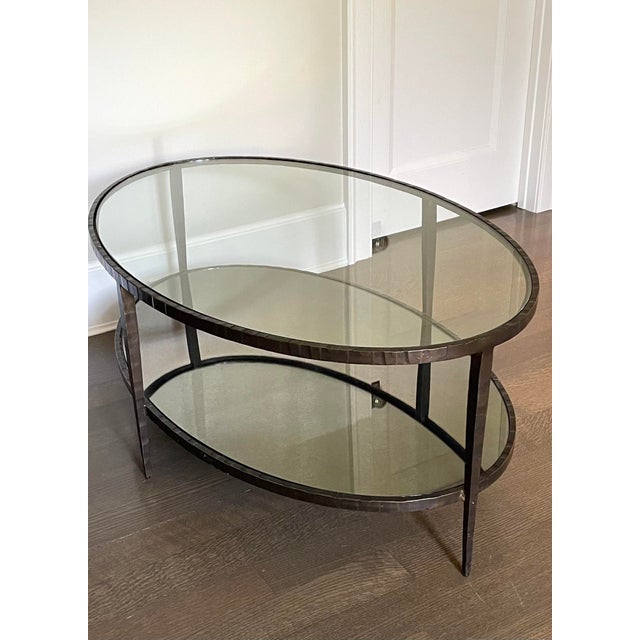 Crate & Barrel Clairemont Oval Coffee Table With Antiqued Mirror Shelf