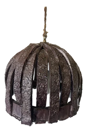 1970s Handcrafted Brutalist Ceramic Pendant Light With Leather Cord