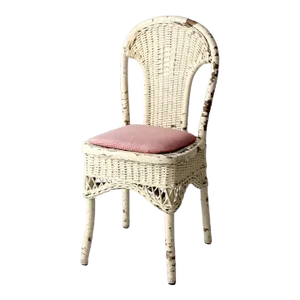Antique Wicker Chair With Gingham Cushion Seat