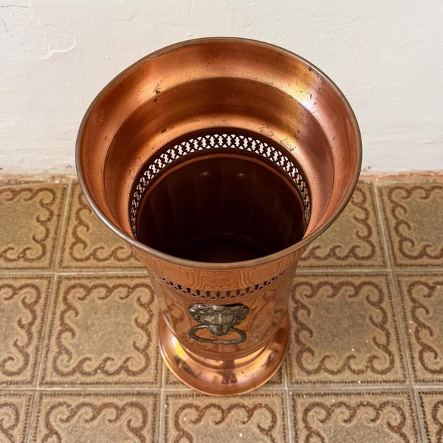 Vintage Copper Umbrella Stand with Lion Handles, 1950s For Sale - Image 6 of 10