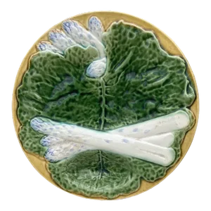 19th Century Majolica Asparagus Plate With Cabbage Leaves Creil & Montereau