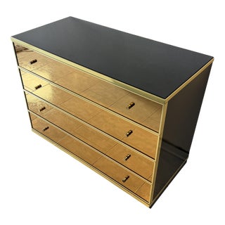 Chest of Drawers in Gilt Mirrored Glass and Brass attributed to Renato Zevi, 1970s For Sale