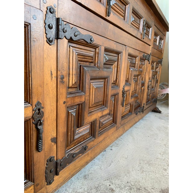 Late 19th Century Catalan Spanish Baroque Carved Oak Tuscan Credenza For Sale - Image 9 of 12