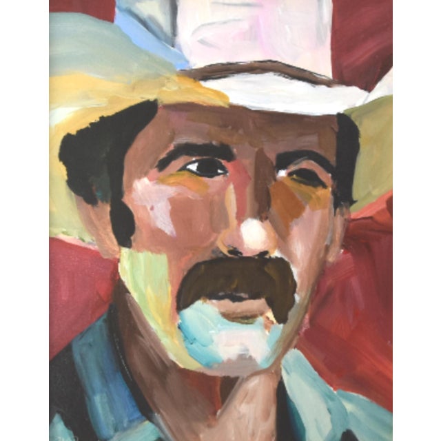Farmhouse Impressionist Cowboy W/ Hat Painting Including the Antiqued Gold Wood Frame For Sale - Image 3 of 5