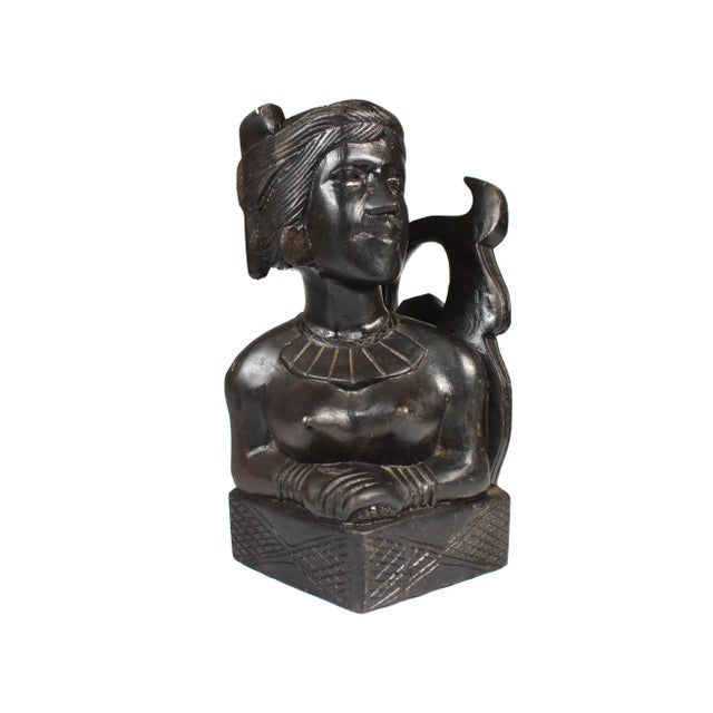 Vintage Early 20th Century Hand Carved Hardwood Pacific Islands Igorot Tribal Man & Woman Bust Bookends - Set of 2 For Sale - Image 9 of 13