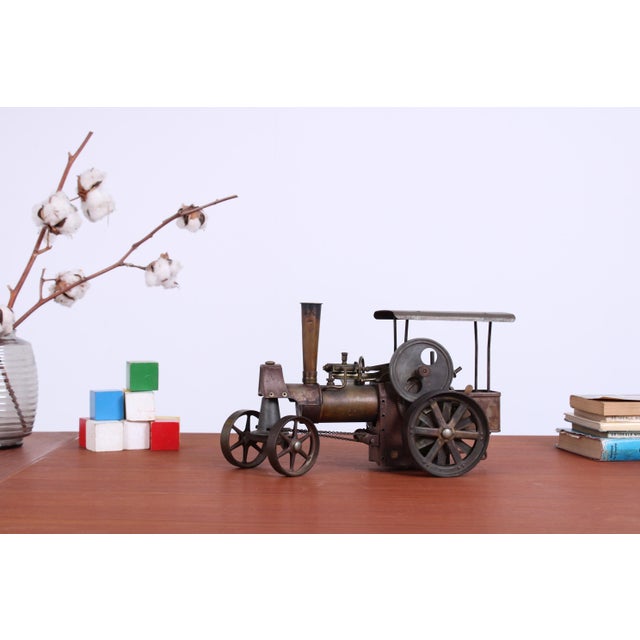 Industrial Industrial Revolution Style Brass Steam Engine Tractor attributed to Wilesco, 1970s For Sale - Image 3 of 15