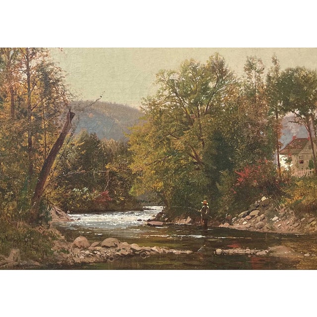 Hudson River School artist Ernest Parton's (1845-1933) "Trout Fishing," is oil on canvas, measures 11.25 x 15.75 inches,...