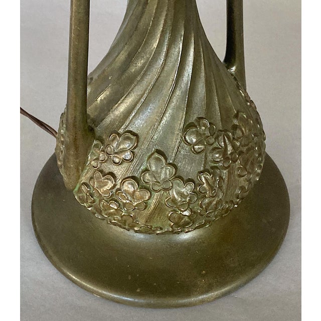 1910s 1910s Art Nouveau, Organic Design, Lamp With Large Cased Green Glass Shade, Tall and Special! For Sale - Image 5 of 7