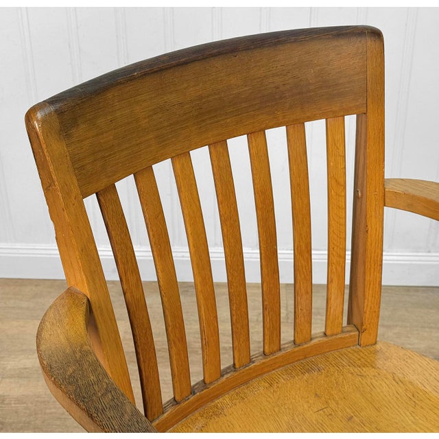 Antique Quartersawn Oak Library Bankers Desk Arm Chair For Sale - Image 6 of 10