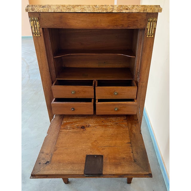 19th Century French Drop-Front Marquetry Oak Secretary Desk or Abattant For Sale In Miami - Image 6 of 10