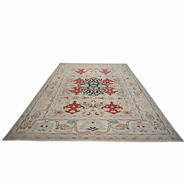 Early 21st Century Persian Sultanabad Wool 10x14 Ivory, Blue, & Red Handmade Area Rug #1143766 For Sale - Image 5 of 12