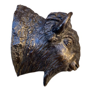 1980s Bronze Buffalo Head Sculpture For Sale