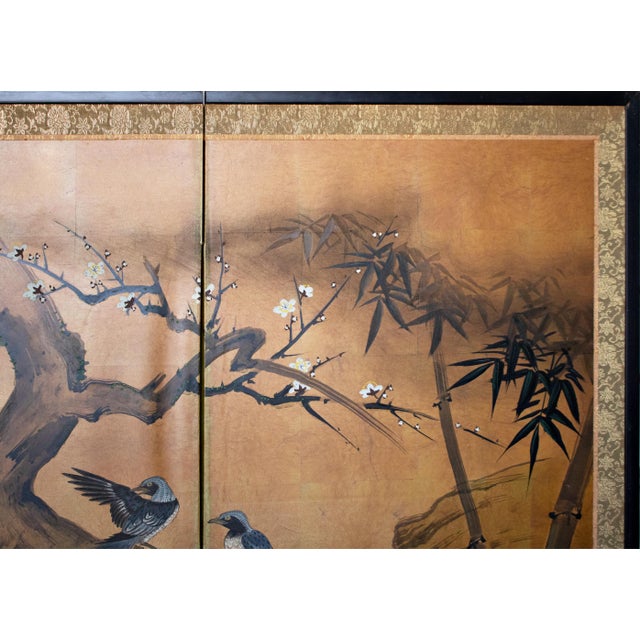 "Ancient Plum Blossoms and Mandarin Ducks" by Yukiga, 1970s Japanese Byobu Screen For Sale - Image 13 of 18