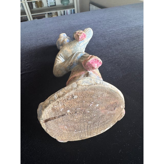 Blue Expressive Carved Chinese Court Lady Figure, Polychrome Dancing Form, Early 20th Century For Sale - Image 8 of 8