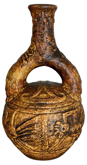 Large Colorful Fat Lava Pottery Maya Tiki Vase attributed to Jasba Ceramics, Germany, 1970s