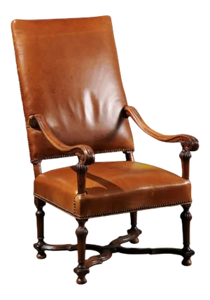 French Louis XIV Style Late 19th Century Beech Fauteuil with Leather Upholstery