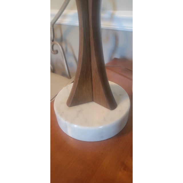 1960's Sculptural Mid-Century Wood Table Lamps With Carrara Marble Base - A Pair For Sale - Image 11 of 18