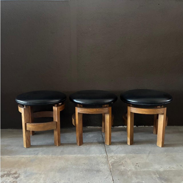 Vintage Art Deco Geometric Low Stools, France, 1930s, Set of 3 For Sale - Image 10 of 10