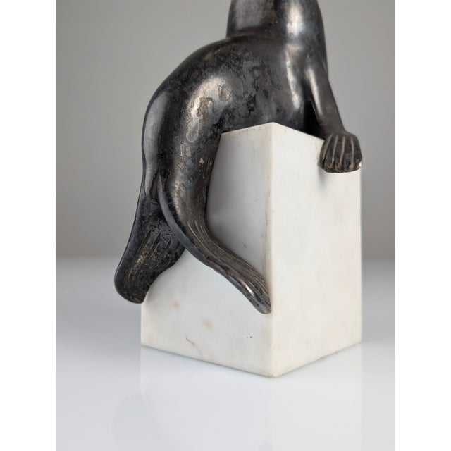 Black Marcel-André Bouraine, Sealion Sculpture, 1920s, Metal on Marble Base For Sale - Image 8 of 14