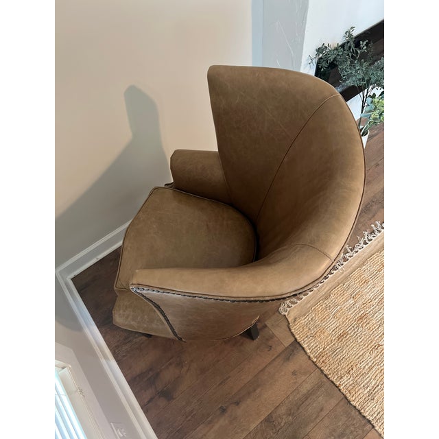 Stanford Furniture Leather Wingback Accent Chair – Cognac Full-Grain Leather For Sale In Savannah - Image 6 of 11
