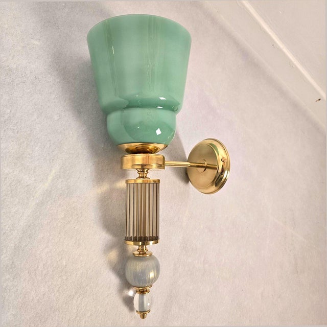 1990s 1990s Mid Century Modern, Celadon Green Murano Glass Sconces - a Pair For Sale - Image 5 of 12