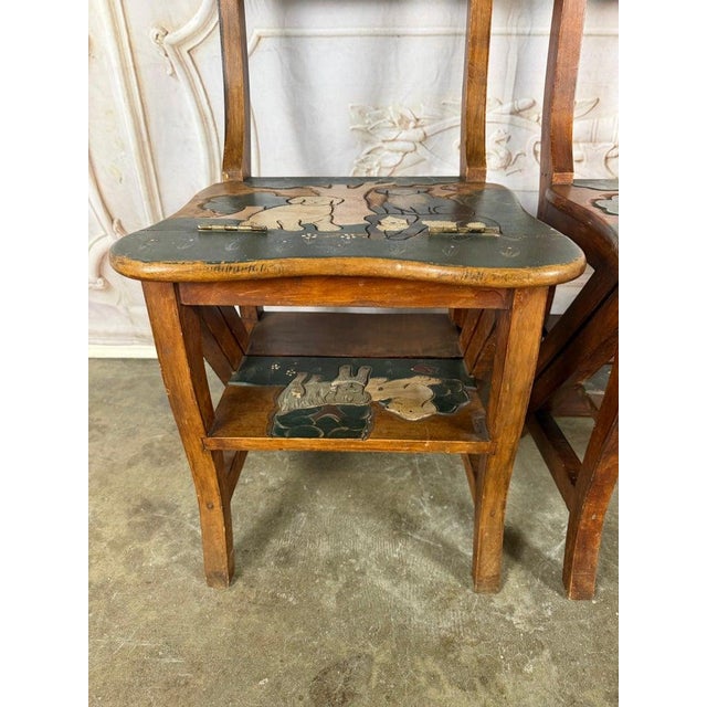 Pair of Hand-Painted Convertible Library Step Ladder Chairs With Dog Motif For Sale - Image 11 of 15