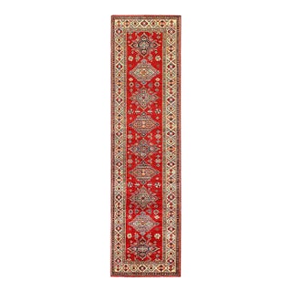 Red Color Fine Hand Knotted Kazak Runner For Sale
