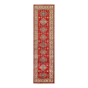 Red Color Fine Hand Knotted Kazak Runner