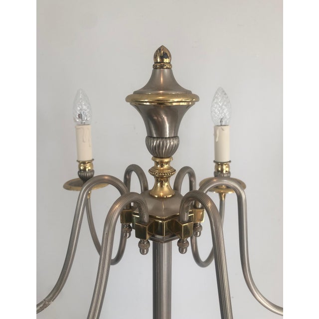 Metal 1940s Neoclassical 6-Light in Silver and Brass Floor Lamp For Sale - Image 7 of 12