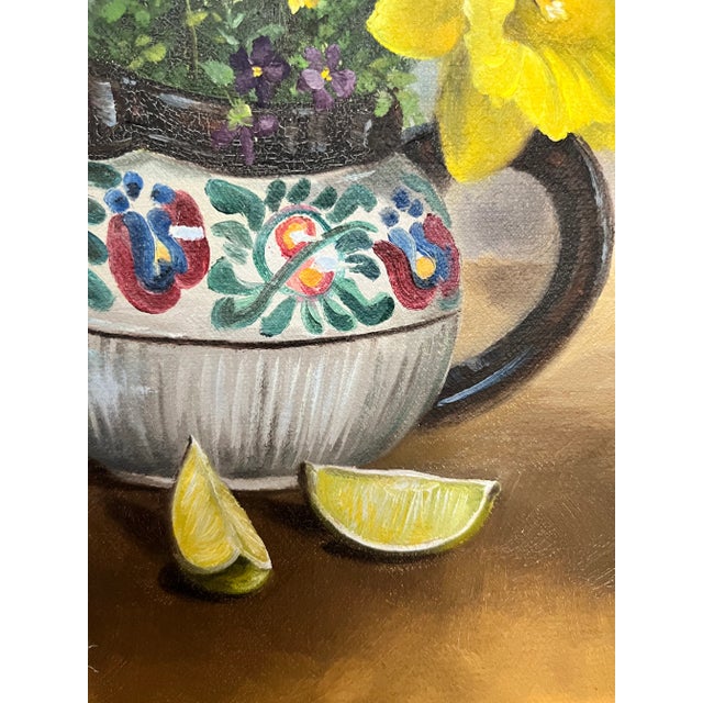 Realism 1980s Still Life With Flowers Oil Painting For Sale - Image 3 of 9