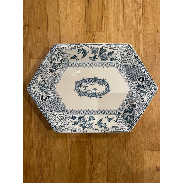 Late 19th Century “Simosa” Blue and White Transferware Platter by Powell, Bishop and Stonier England For Sale - Image 9 of 9