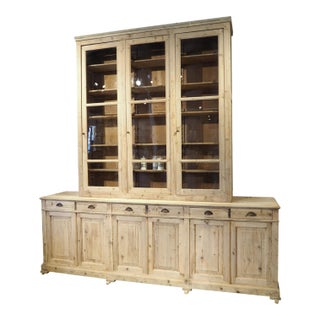 A Grand French Antique Scaped Pine Bibliotheque Vitrine Deux Corps, Circa 1900 For Sale