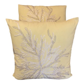 Hand Beaded Fern Pillows- a Pair For Sale