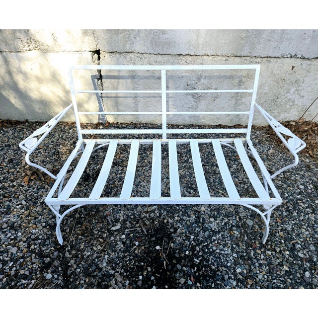 White Vintage Wrought Iron Outdoor Patio Loveseat/Settee For Sale - Image 8 of 9