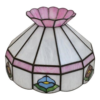 Early 20th Century Tiffany Style Glass Ceiling Light Lamp Shade Floral Excellent For Sale