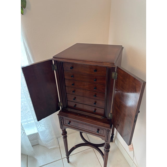 1950s Vintage Multi‑Drawer Silver Utensil Cabinet / Silver Chest on Stand For Sale - Image 5 of 12