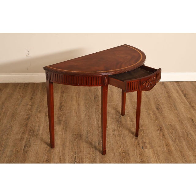 Hepplewhite Custom Mahogany Inlaid Demilune Console Table For Sale - Image 3 of 18