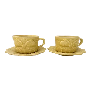 Vintage Pair of Bordallo Pinheiro "Rabbit" Yellow Flat Cup/Saucer