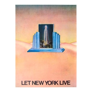 1980 Jean-Michel Folon 'Let New York Live' Surrealism Pastel,Pink,Blue France Offset Lithograph For Sale