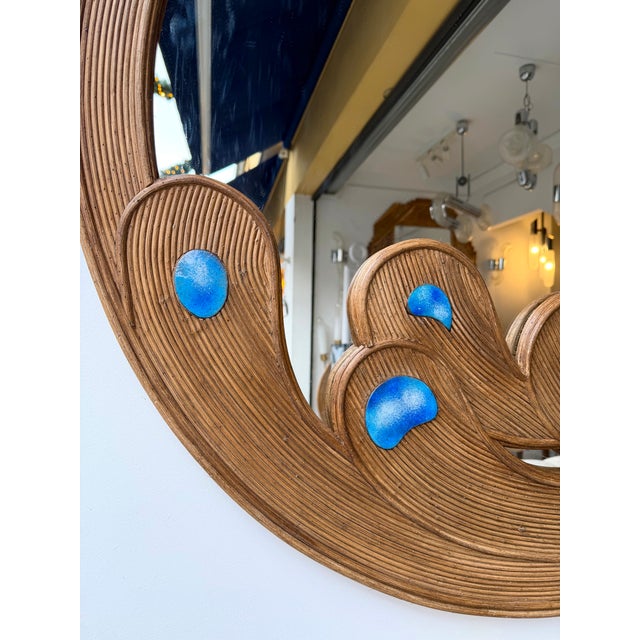 Contemporary Mirror Rattan Marquetry and Enamel Metal. Italy For Sale - Image 12 of 12