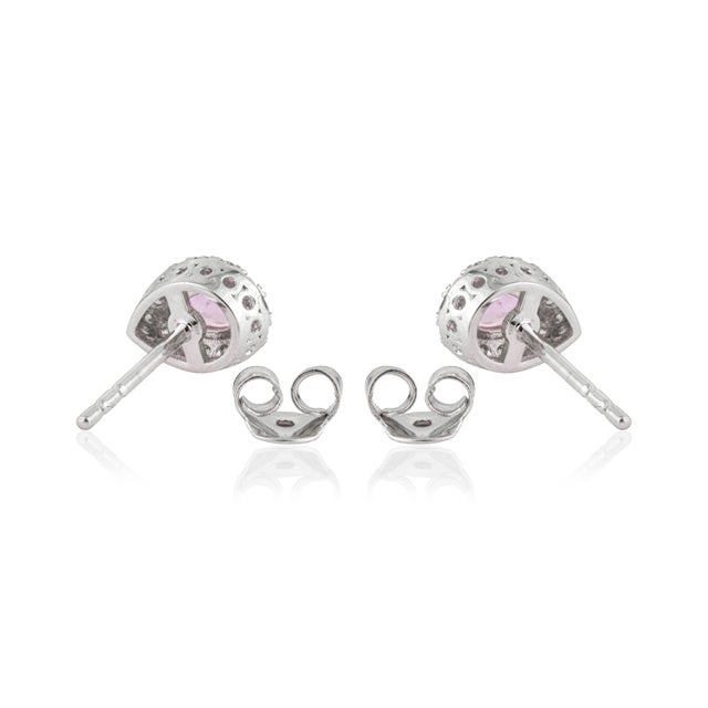 Pink Natural Pear Cut Pink Sapphire & Diamond Halo Stud Earrings in 18k White Gold- 2 Pieces For Sale - Image 8 of 13