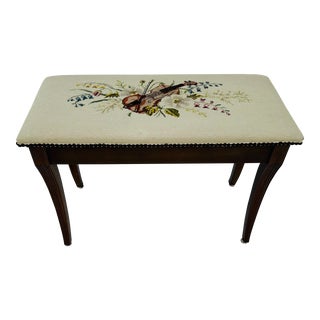 1990s Mahogany Piano Bench With Handmade Needlepoint Seat Cover For Sale