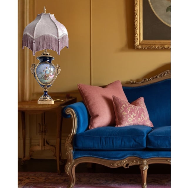 Antique Sevres Style Bronze Ormolu Têtes De Satyres Cobalt Blue Porcelain Table Lamp For Sale - Image 11 of 18