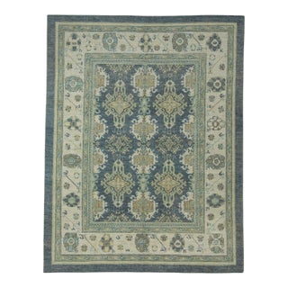 Green & Navy Blue Turkish Oushak Rug 8' x 10'5" For Sale