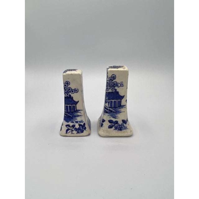 Vintage Blue and White Ceramic Salt and Pepper Shakers, Stamped "Blue Willow" Japan For Sale - Image 4 of 8