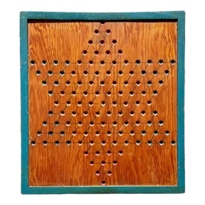Antique Chinese Checkers Game Board With Original Paint and Blue Accents